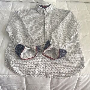 Denim & Flower White Shirt with‎ Navy Floral Pattern slim fit small